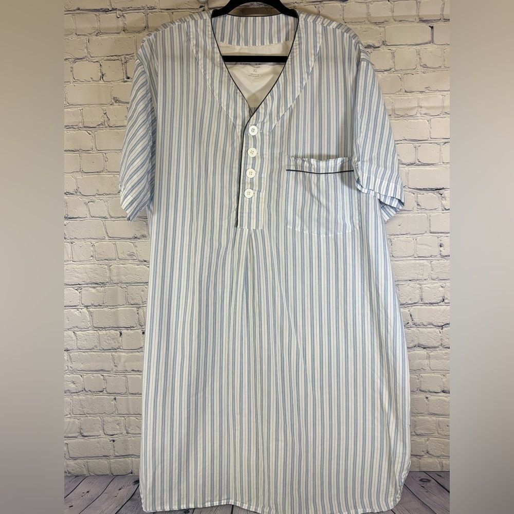 The Vermont Country Store Striped Cotton Voile Cottagecore Unisex Nightshirt XL